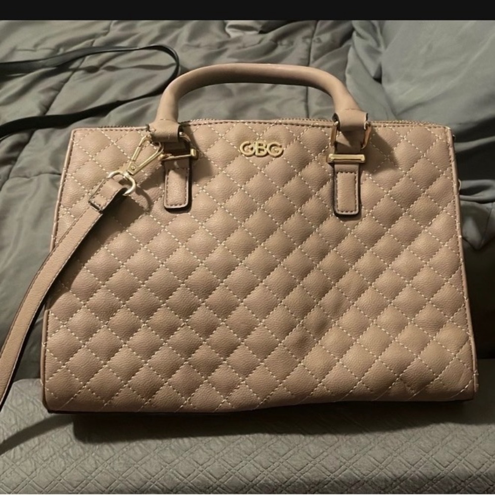Gianni Bini Quilted Taupe Satchel with Gold Hardware